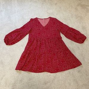 Red Tiered Mini Dress Polka Dots Medium